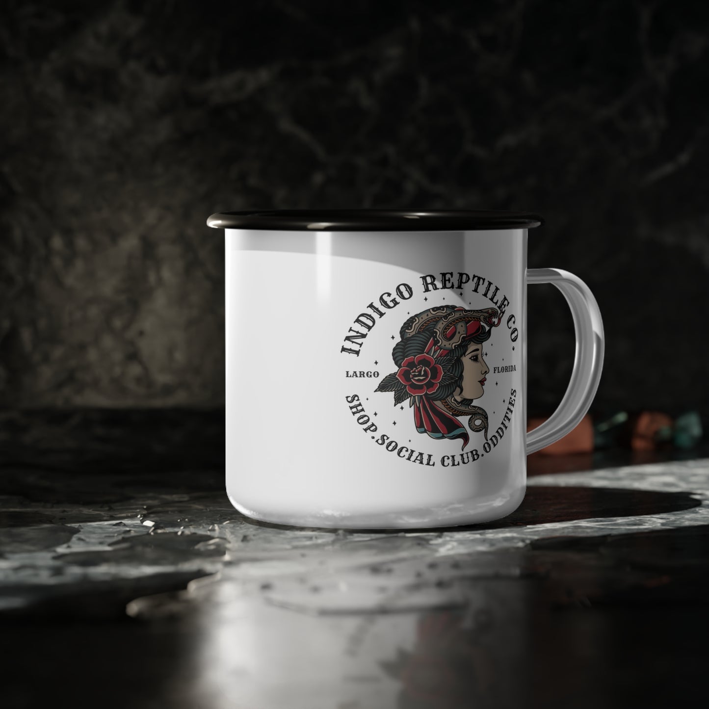 Enamel Camp Cup - Indigo Reptile Co Logo