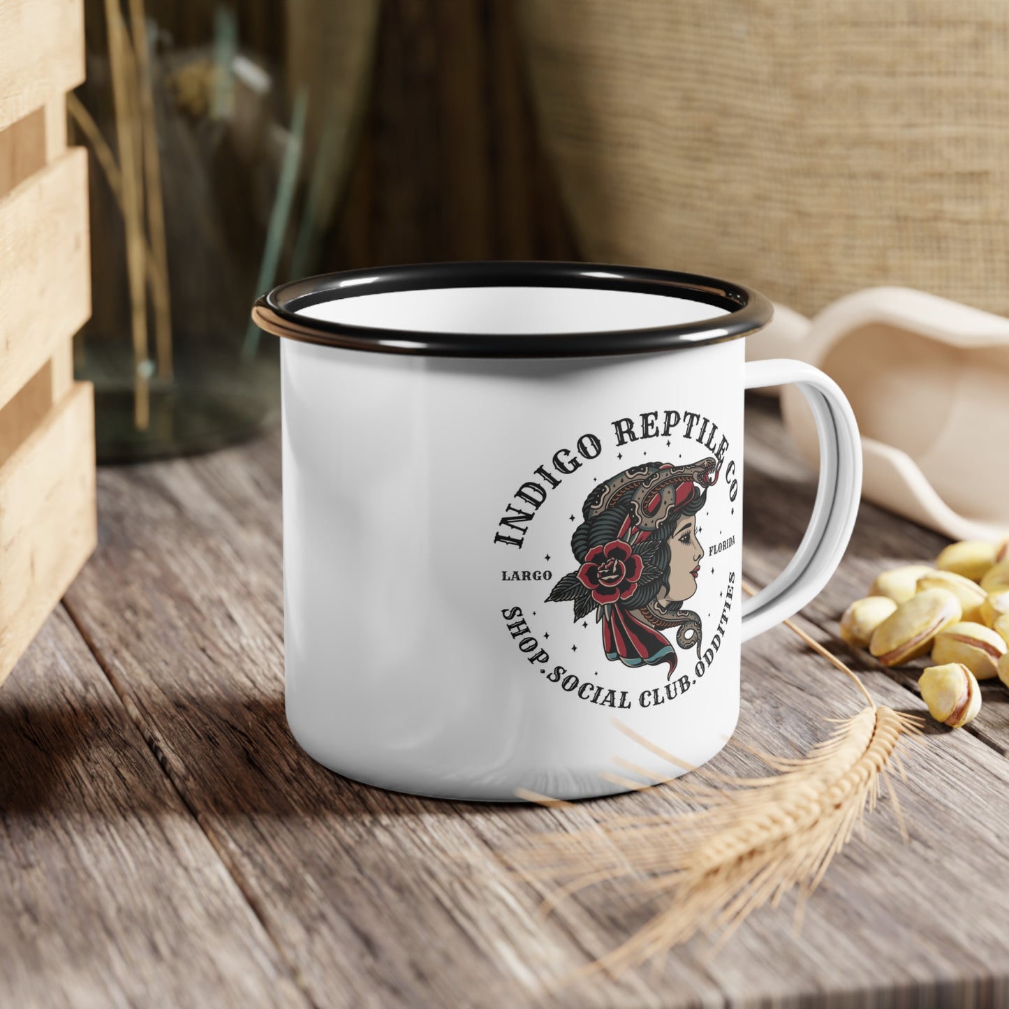 Enamel Camp Cup - Indigo Reptile Co Logo