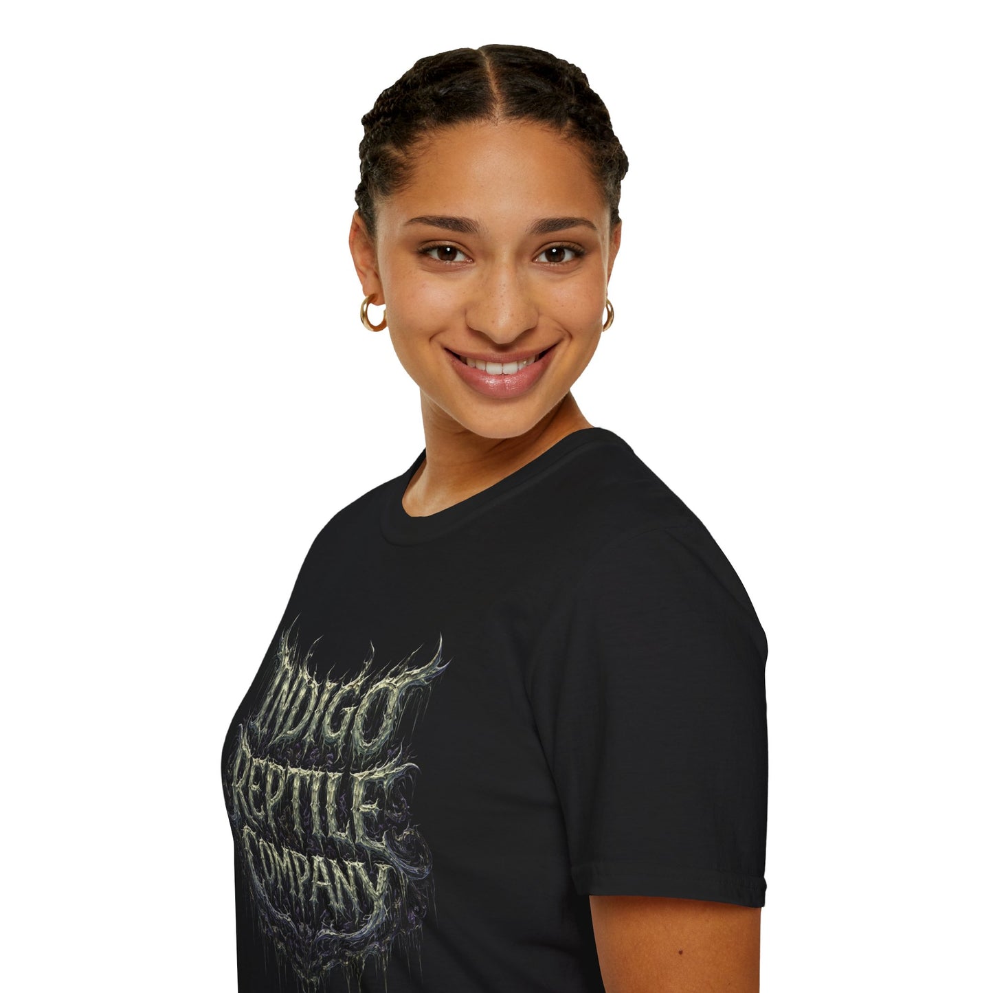 Indigo Reptiles Company Graphic Tee – Vintage Metal Style T-Shirt