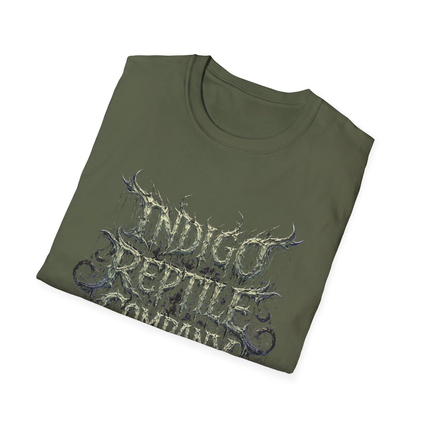 Indigo Reptiles Company Graphic Tee – Vintage Metal Style T-Shirt
