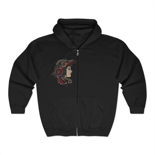 Unisex Heavy Blend™ Full Zip Hooded Sweatshirt with Indigo Reptile Co. Logo