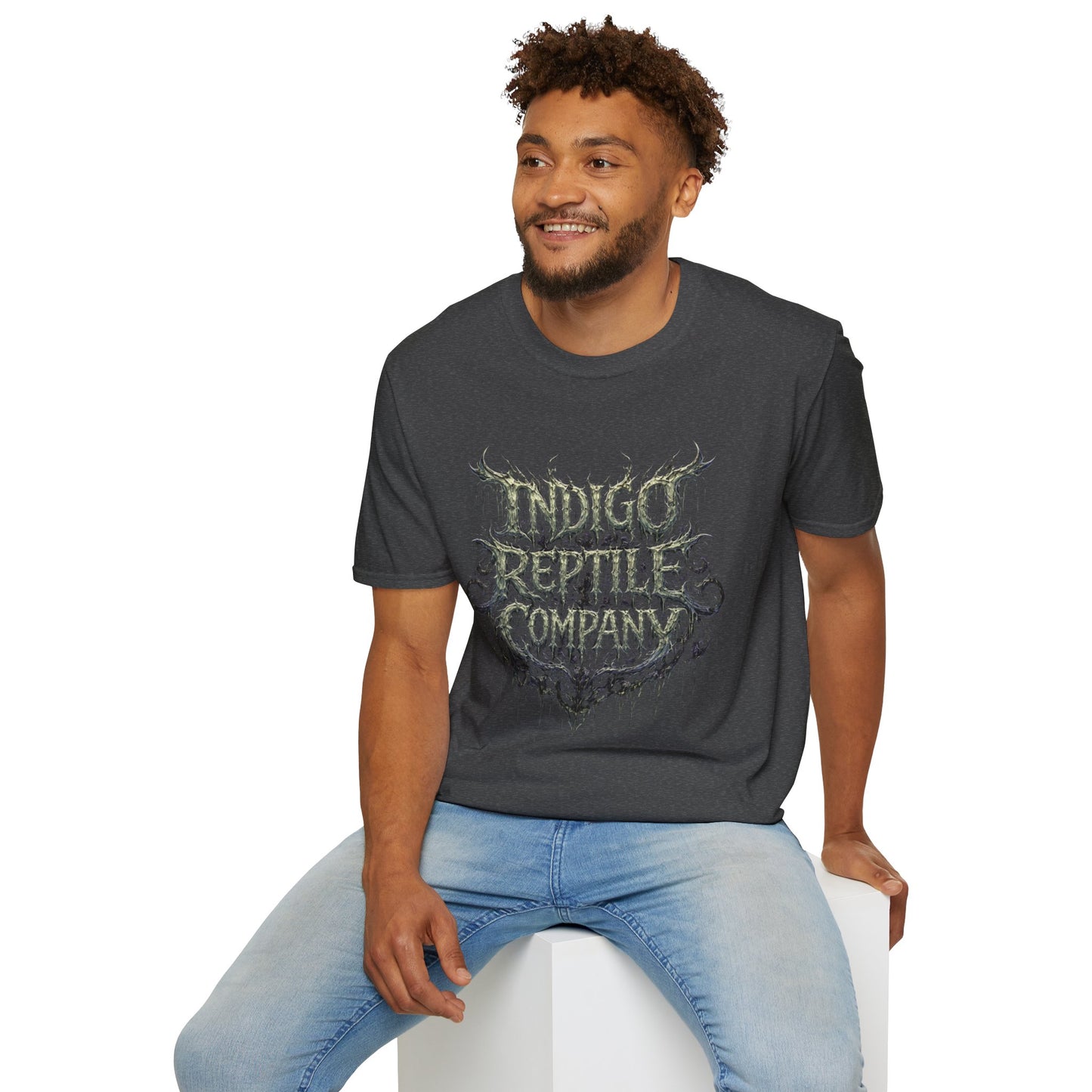 Indigo Reptiles Company Graphic Tee – Vintage Metal Style T-Shirt