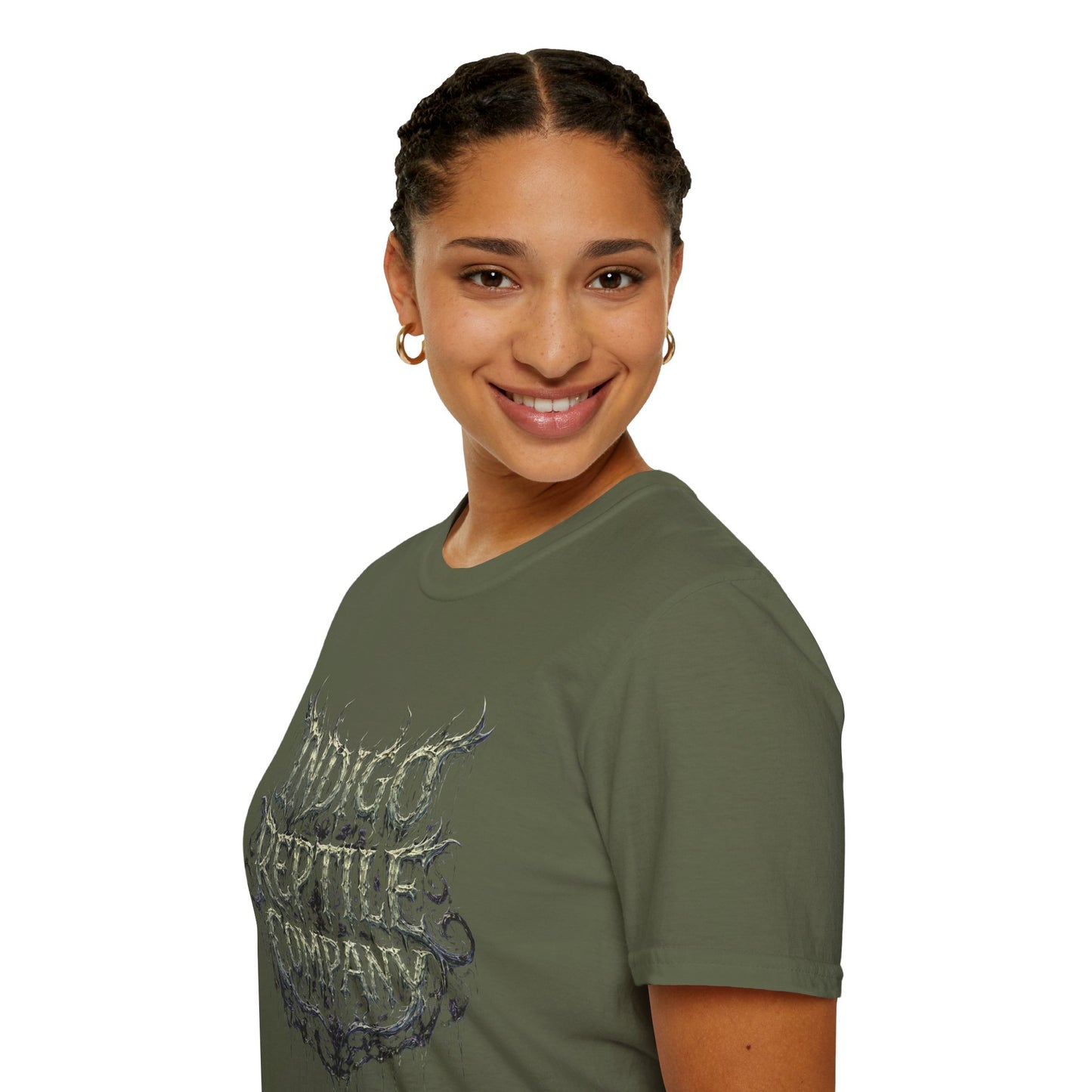 Indigo Reptiles Company Graphic Tee – Vintage Metal Style T-Shirt