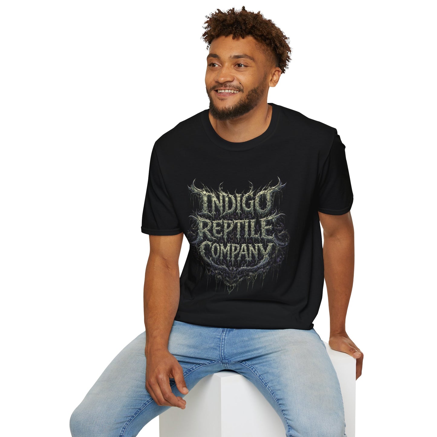 Indigo Reptiles Company Graphic Tee – Vintage Metal Style T-Shirt