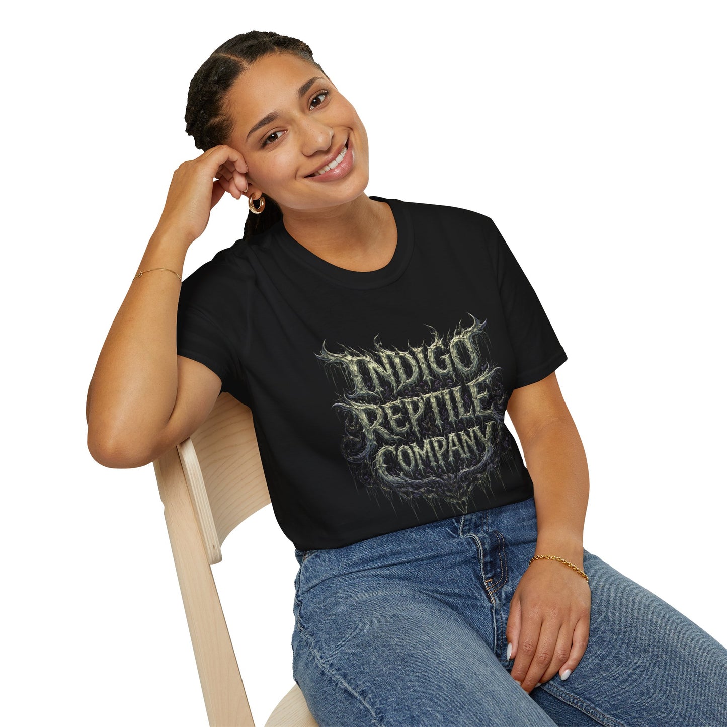 Indigo Reptiles Company Graphic Tee – Vintage Metal Style T-Shirt