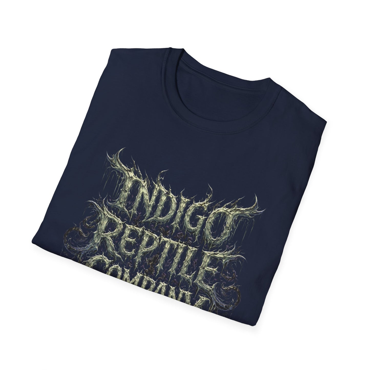 Indigo Reptiles Company Graphic Tee – Vintage Metal Style T-Shirt