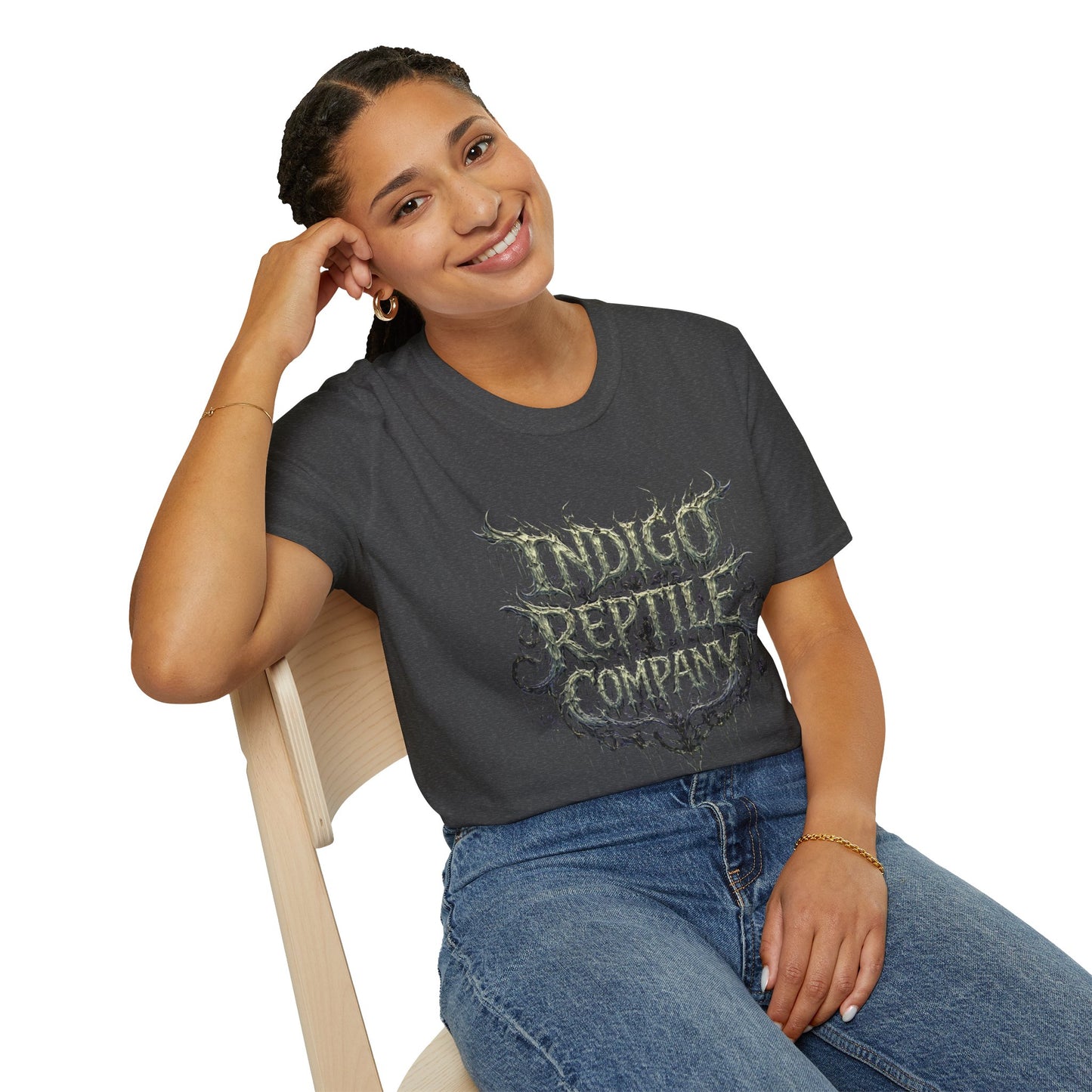 Indigo Reptiles Company Graphic Tee – Vintage Metal Style T-Shirt