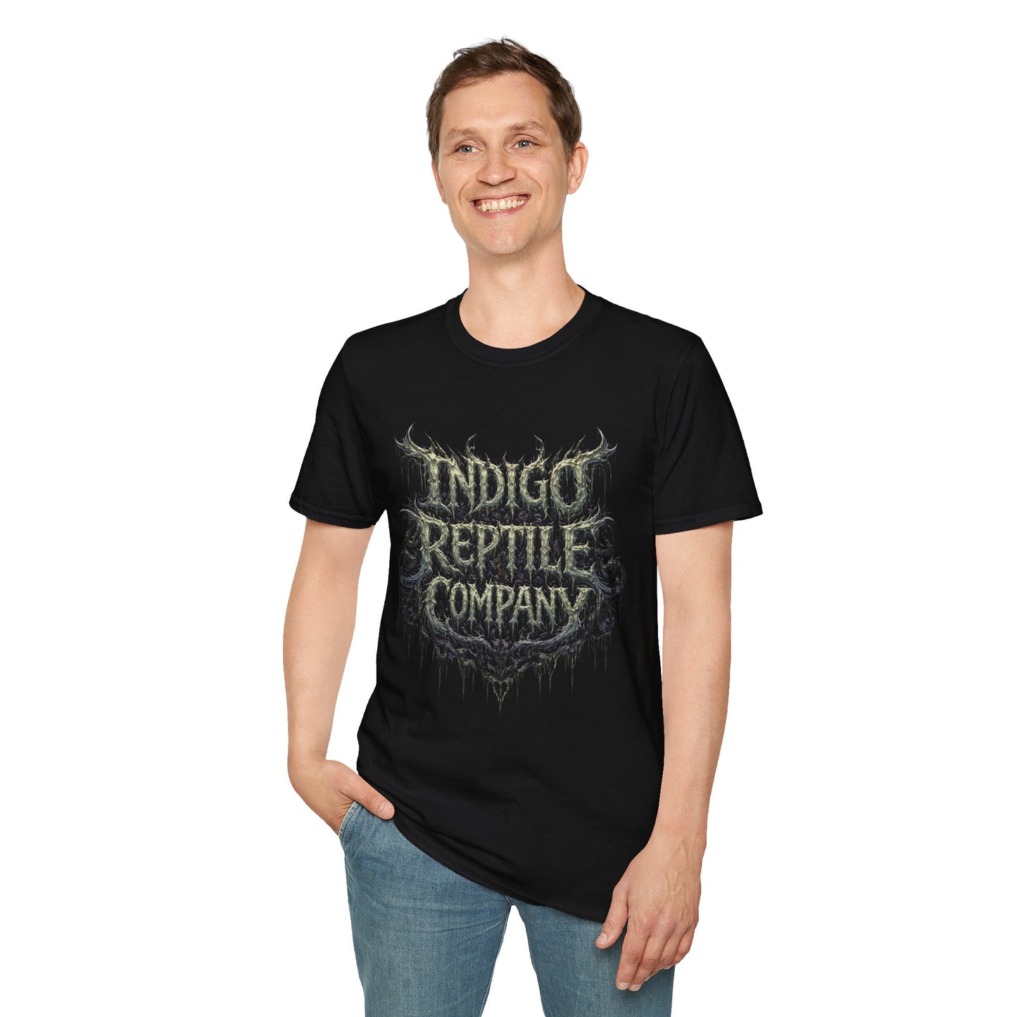 Indigo Reptiles Company Graphic Tee – Vintage Metal Style T-Shirt