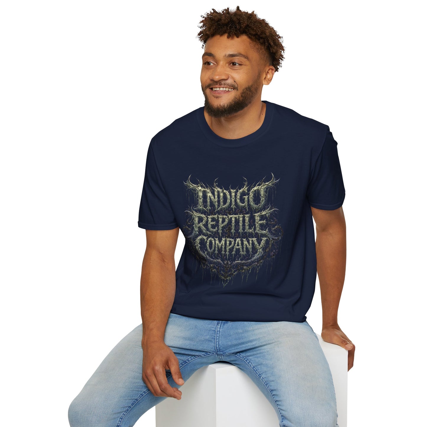 Indigo Reptiles Company Graphic Tee – Vintage Metal Style T-Shirt