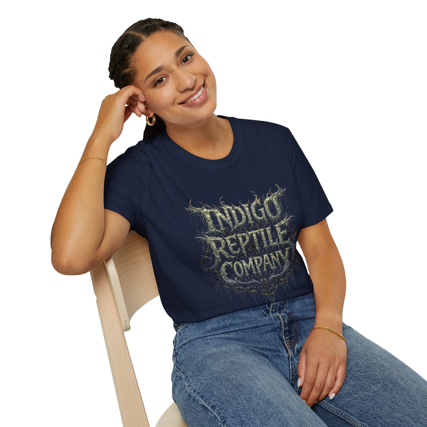Indigo Reptiles Company Graphic Tee – Vintage Metal Style T-Shirt