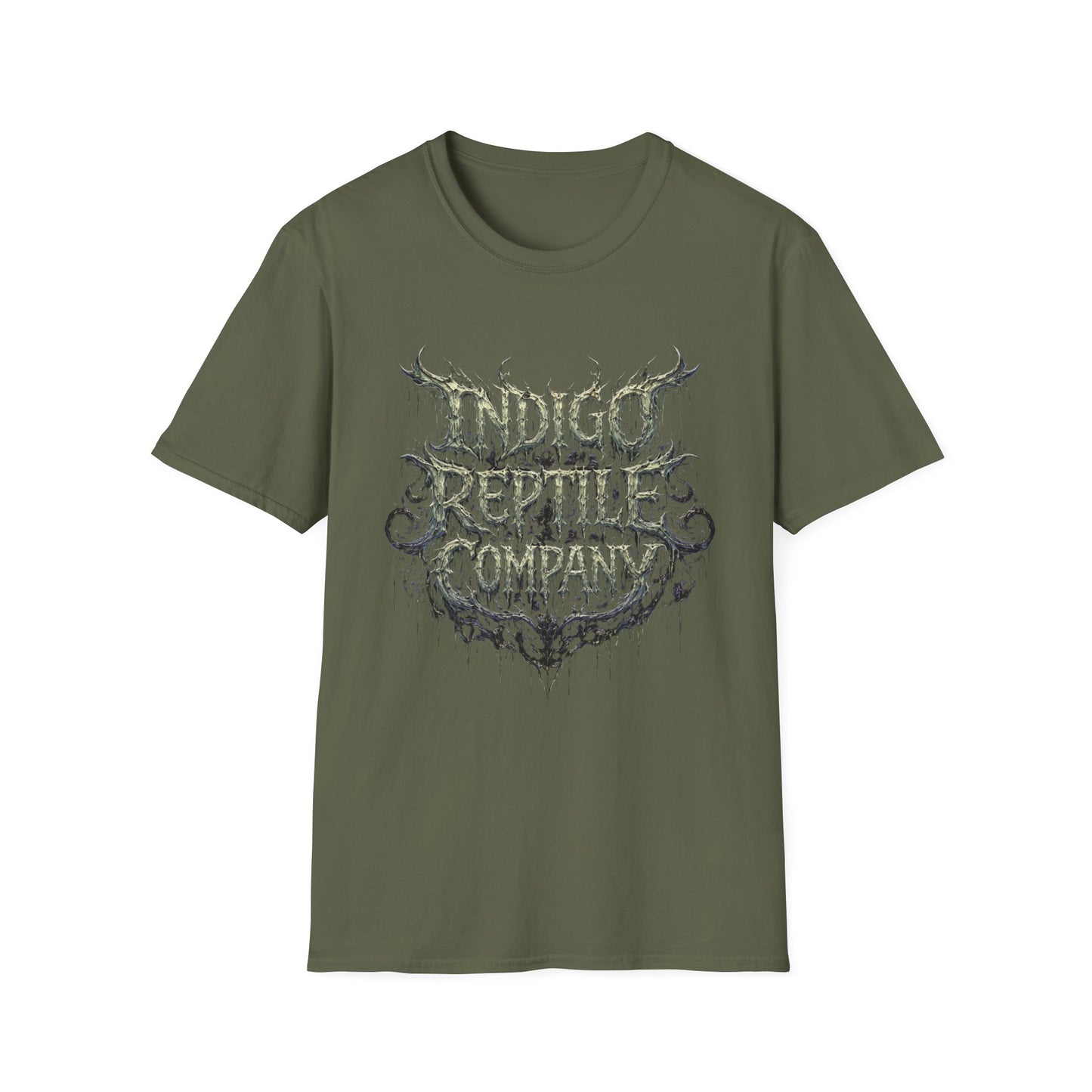Indigo Reptiles Company Graphic Tee – Vintage Metal Style T-Shirt