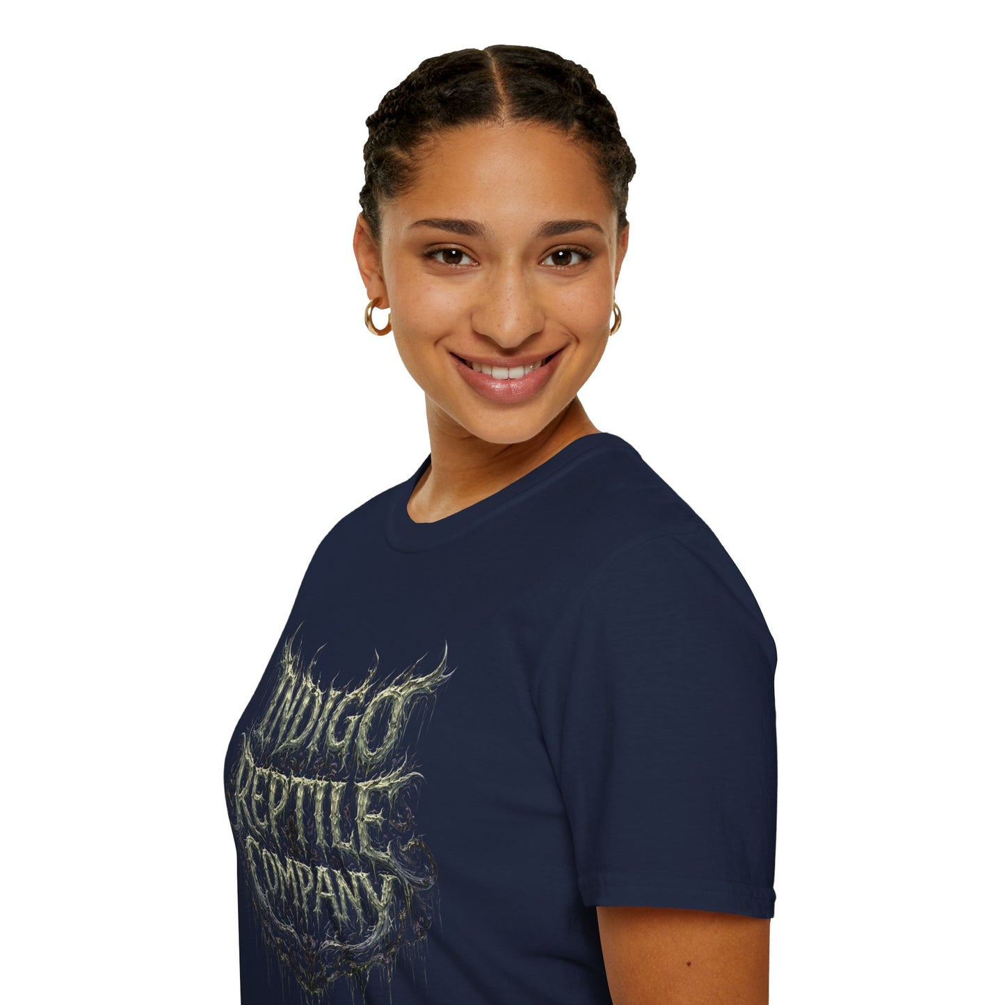 Indigo Reptiles Company Graphic Tee – Vintage Metal Style T-Shirt
