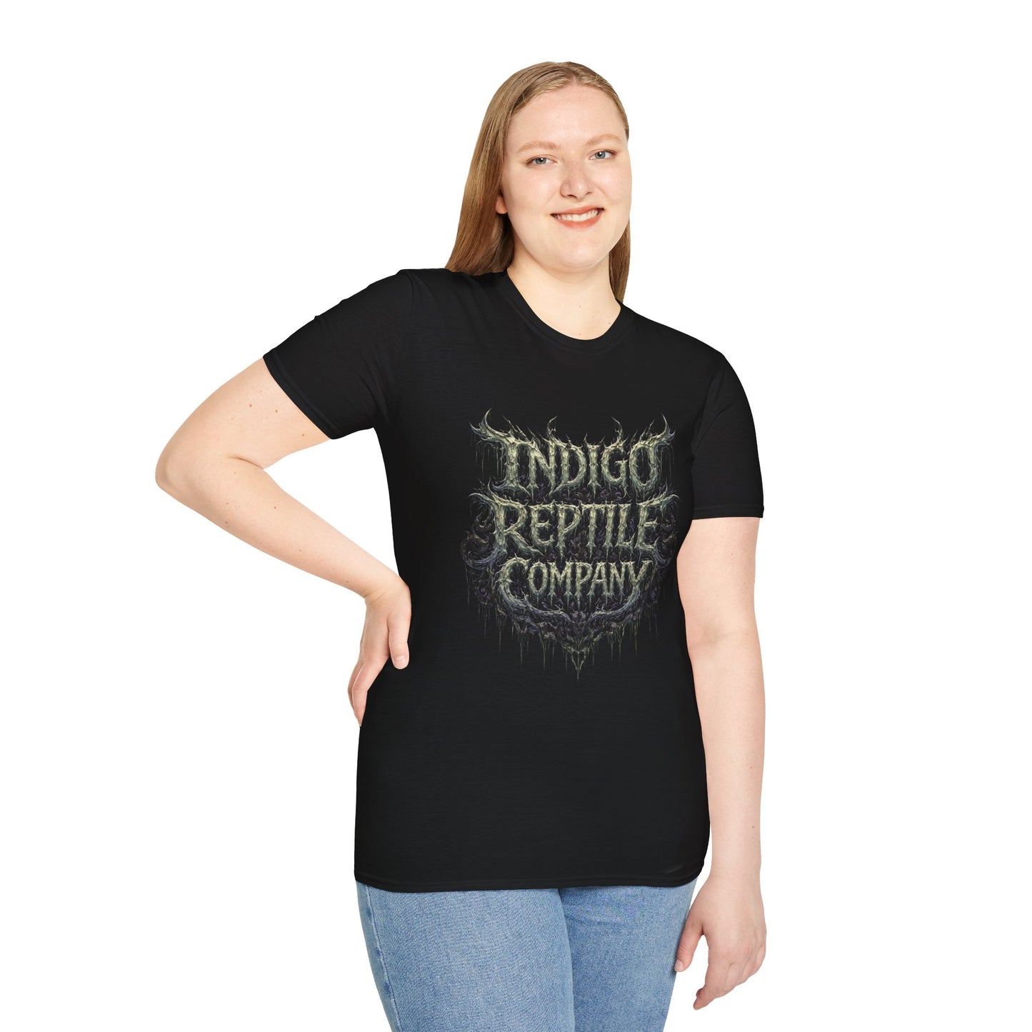Indigo Reptiles Company Graphic Tee – Vintage Metal Style T-Shirt