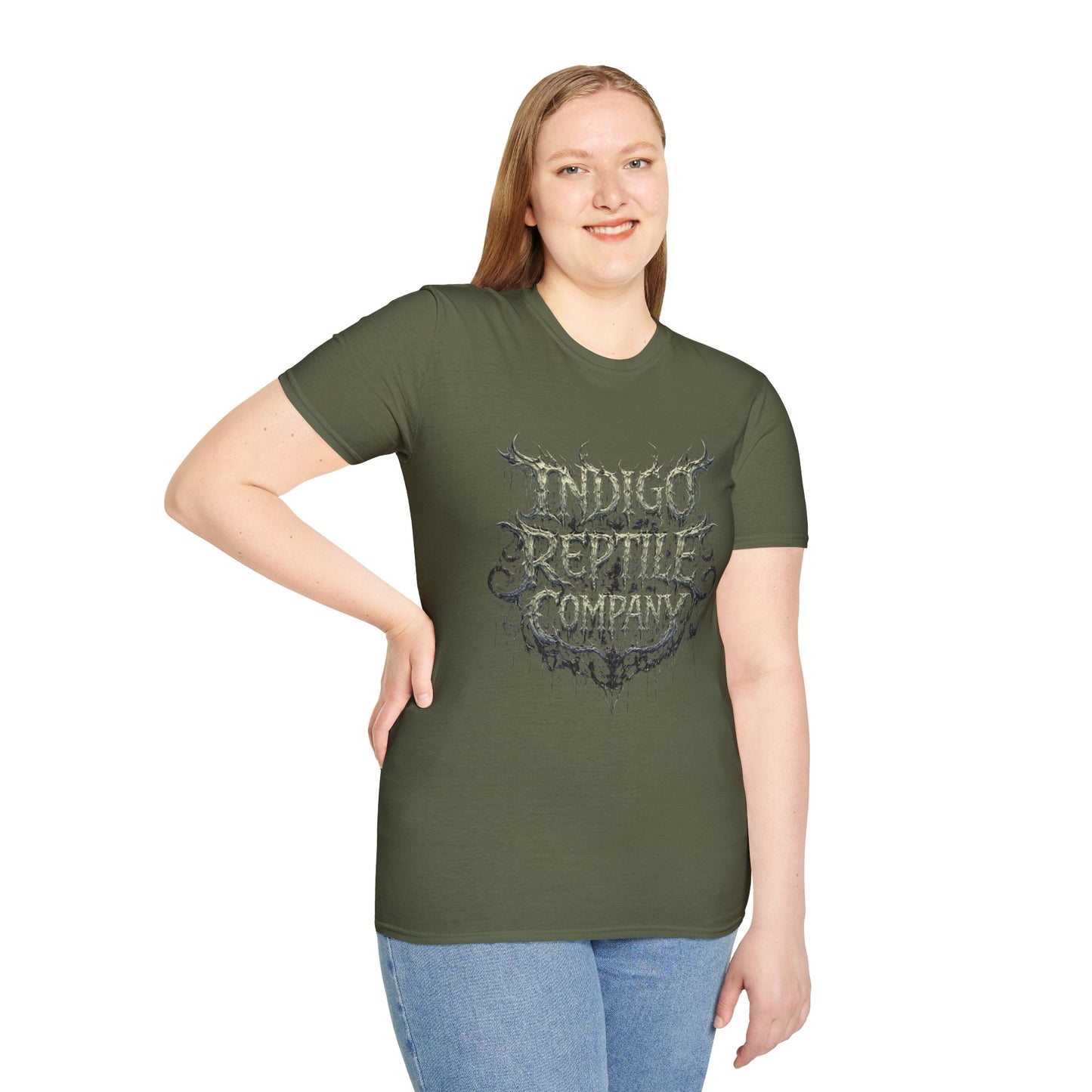 Indigo Reptiles Company Graphic Tee – Vintage Metal Style T-Shirt