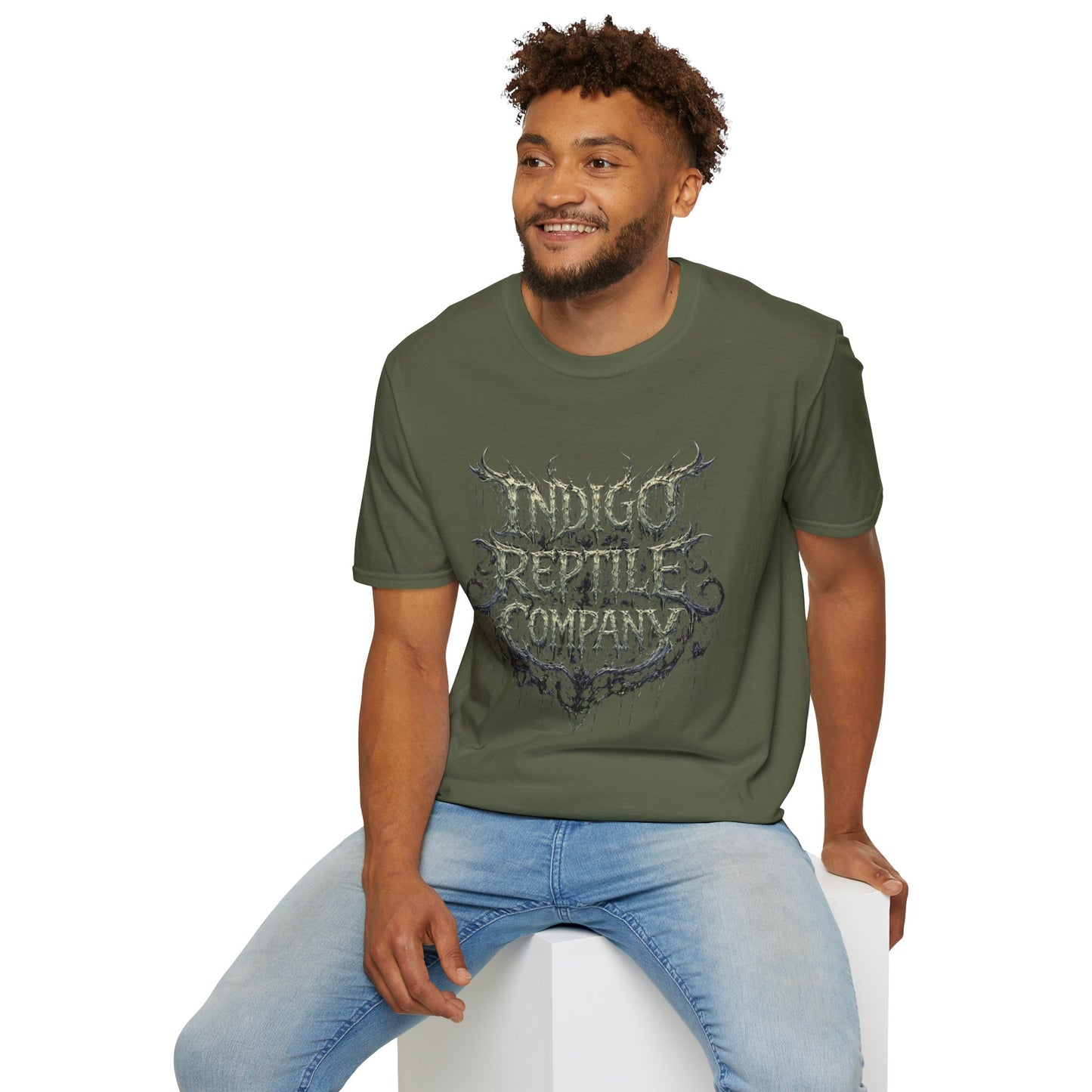 Indigo Reptiles Company Graphic Tee – Vintage Metal Style T-Shirt